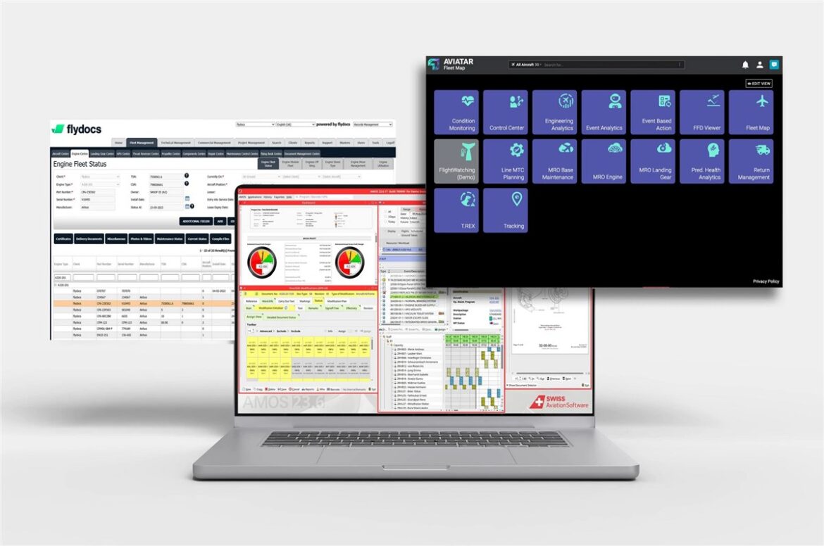 Frontier Airlines Lufthansa Technik, Digital Tech Ops Ecosystem, AVIATAR predictive maintenance, AMOS engineering software, flydocs records management,